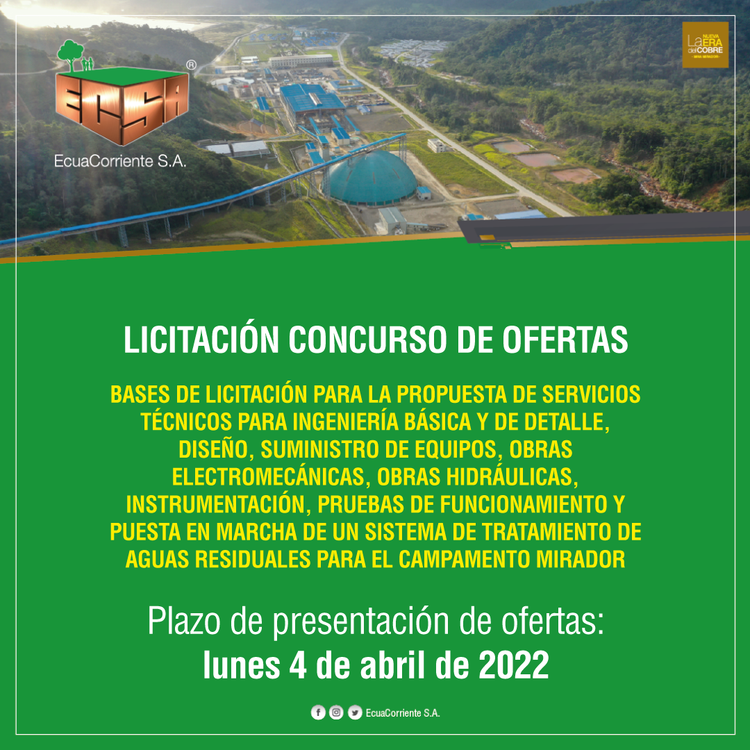 BASES DE LICITACIÓN PARA LA PROPUESTA DE SERVICIOS TÉCNICOS PARA INGENIERÍA BÁSICA Y DE DETALLE, DISEÑO, SUMINISTRO DE EQUIPOS, OBRAS ELECTROMECÁNICAS, OBRAS HIDRÁULICAS, INSTRUMENTACIÓN, PRUEBAS DE FUNCIONAMIENTO Y PUESTA EN MARCHA DE UN SISTEMA DE TRATA