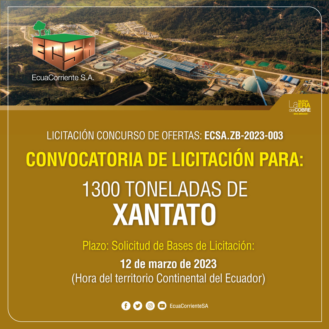 ECSA.ZB-2023-003-本次采购1300吨丁黄药 Anuncio de licitación pública para la adquisición de 1300 toneladas de xantato