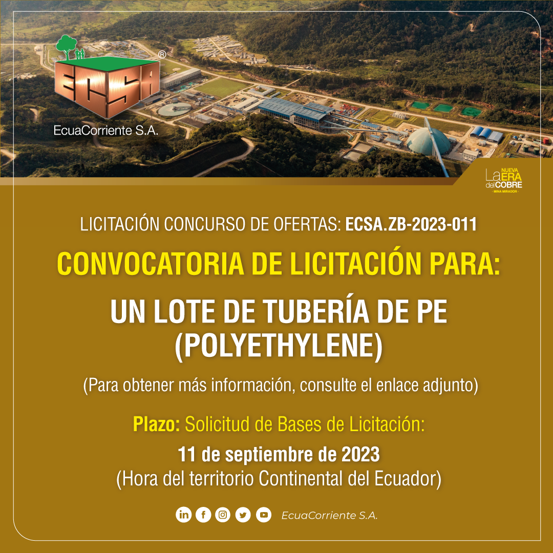 ECSA.ZB-2023-011PE管道招标文件  Invitación a licitación para la adquisición de tubo de PE