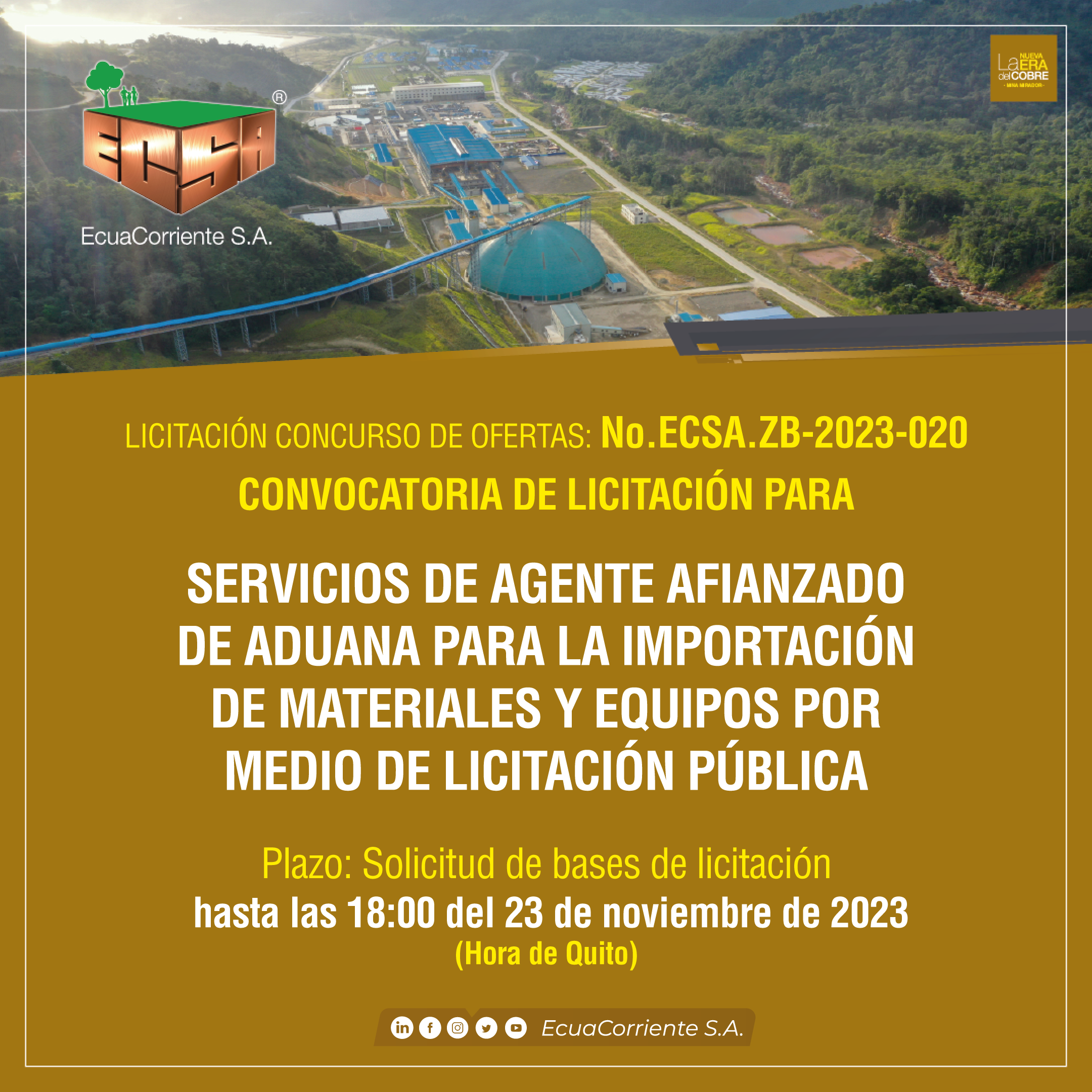 ECSA.ZB-2023-020物资设备进口清关代理服务招标公告servicio de agencia de despacho aduana de importación