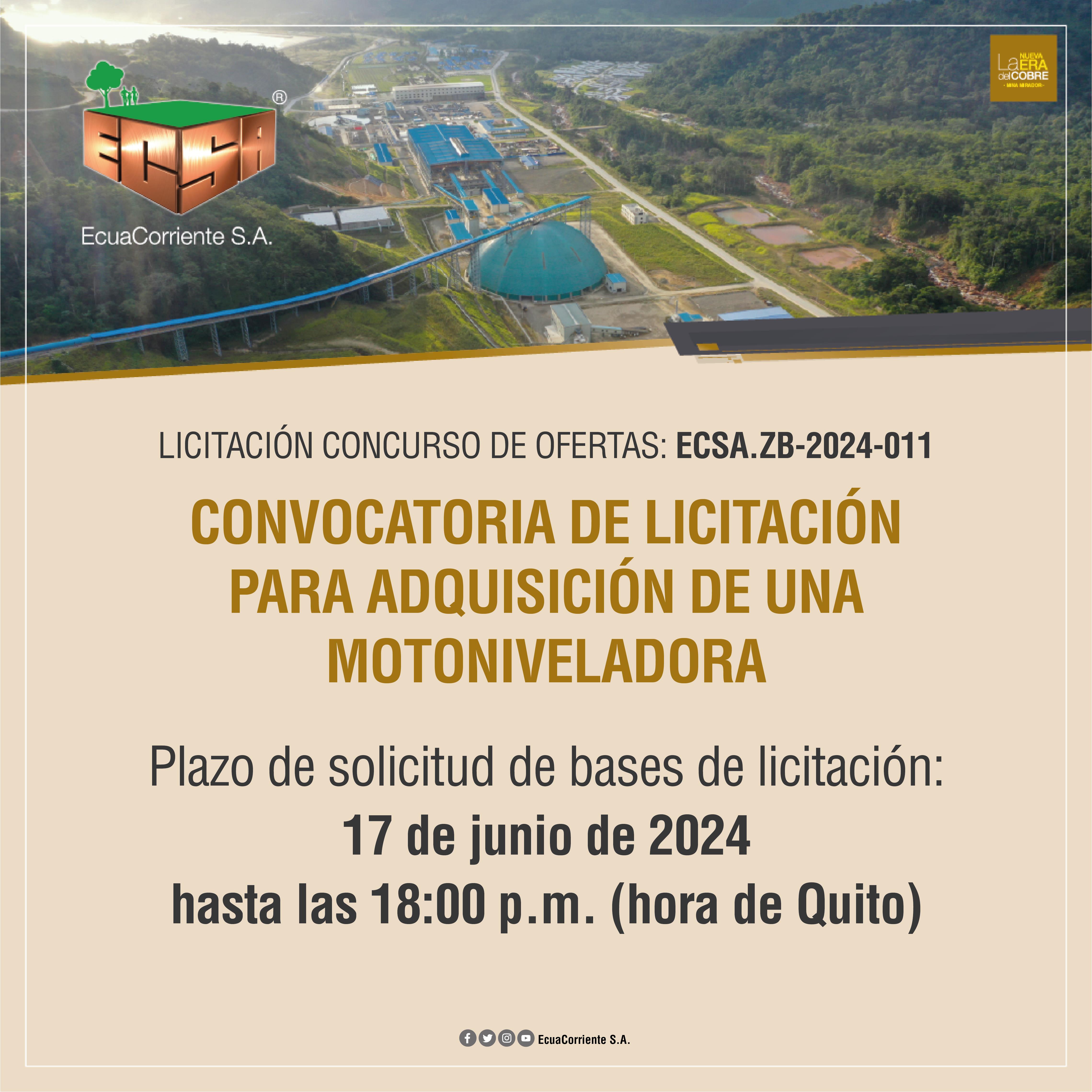 ECSA.ZB-2024-011平地机公开招标公告 Anuncio de licitación pública para motoniveladora