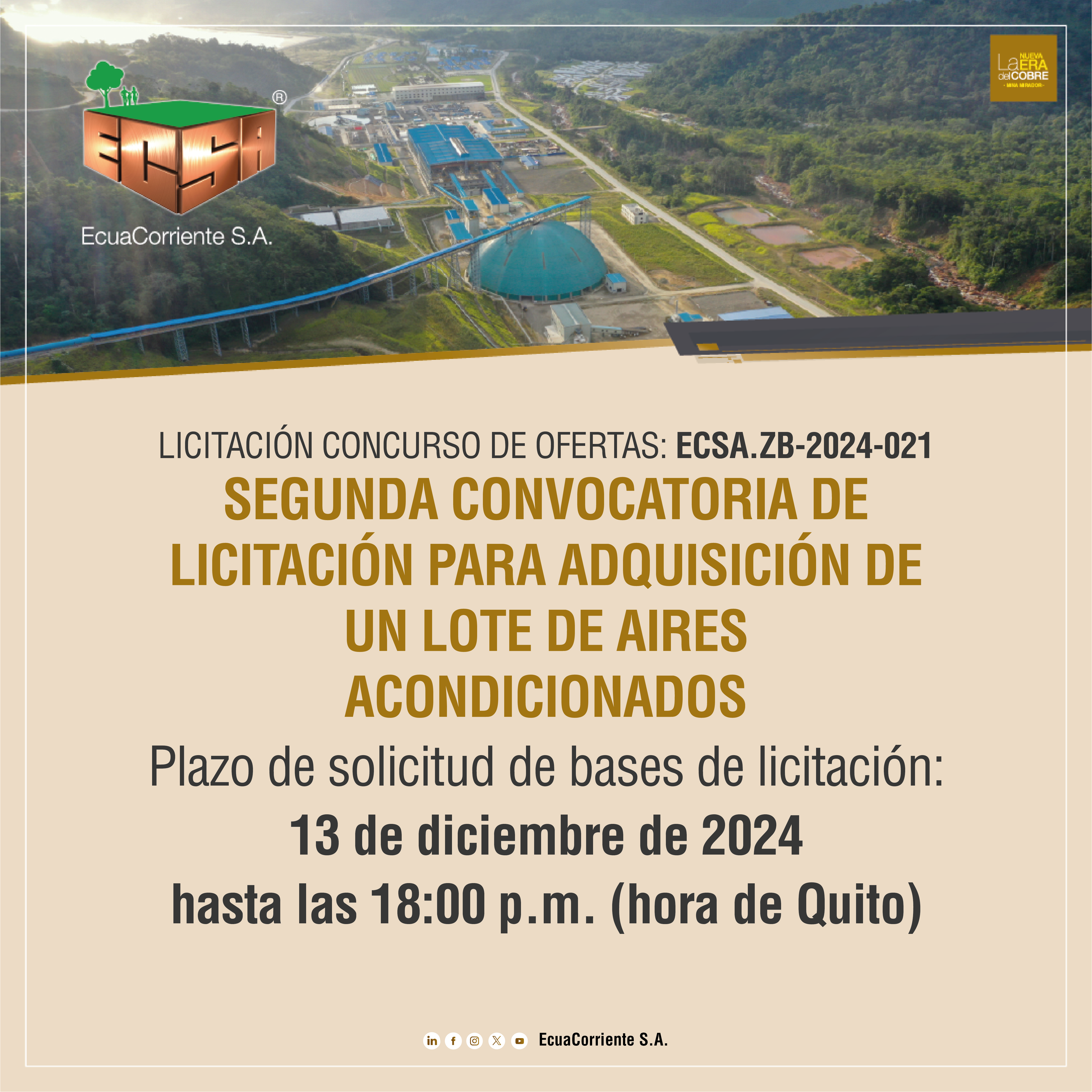 ECSA.ZB-2024-021 空调设备采购公开招标招标公告(二次)Anúncio de licitación pública para adquisición de aires acondicionados (Segunda vez)