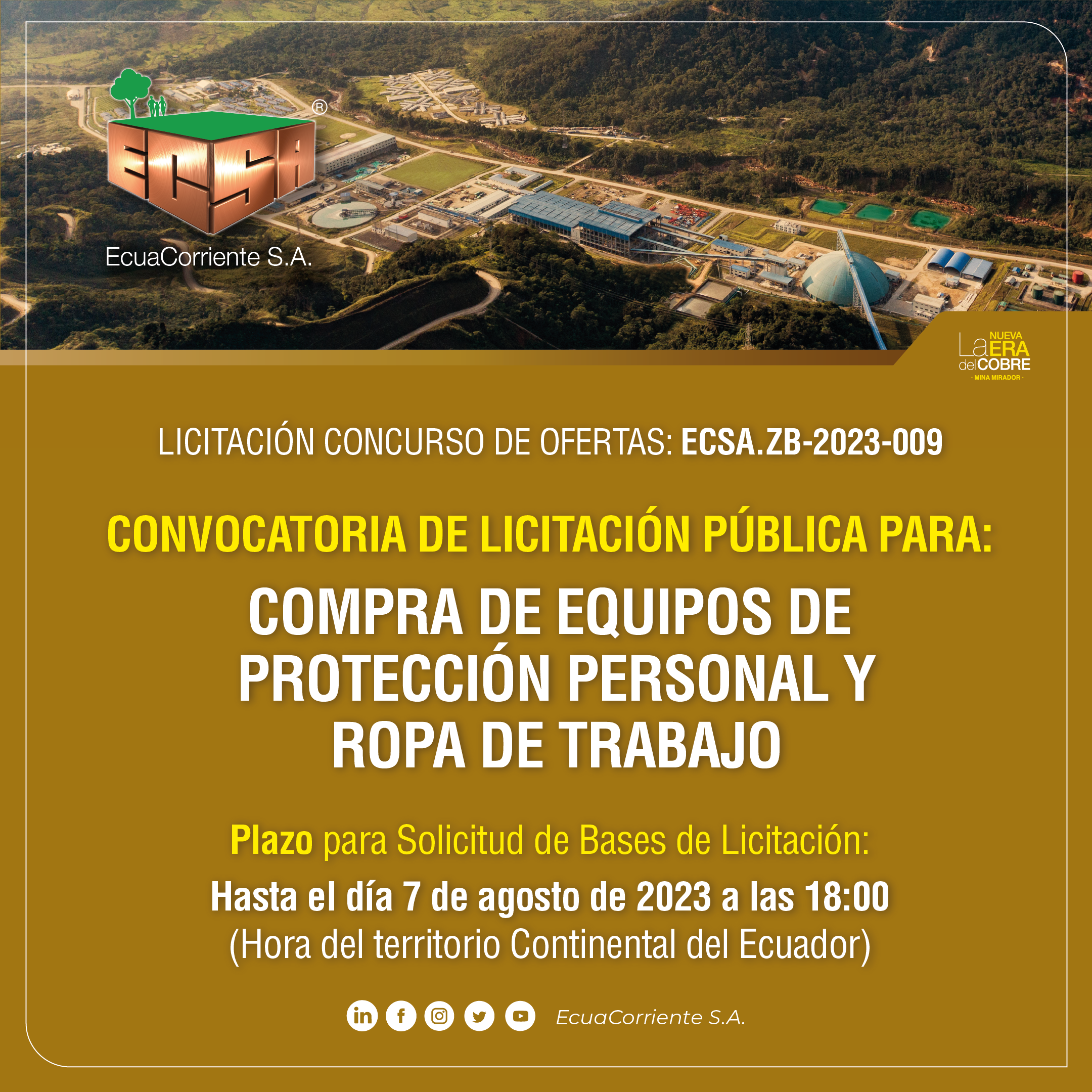 劳保用品公开招标公告 Convocatoria de Licitación Pública para la Compra de  Equipos de Protección Personal y Ropa de Trabajo