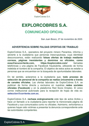EXPLORCOBRES S.A. - COMUNICADO OFICIAL